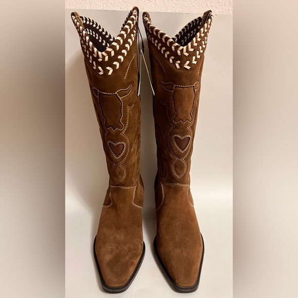 NWT Zara  suede  Embroidered Knee-High Boots - Picture 2 of 8